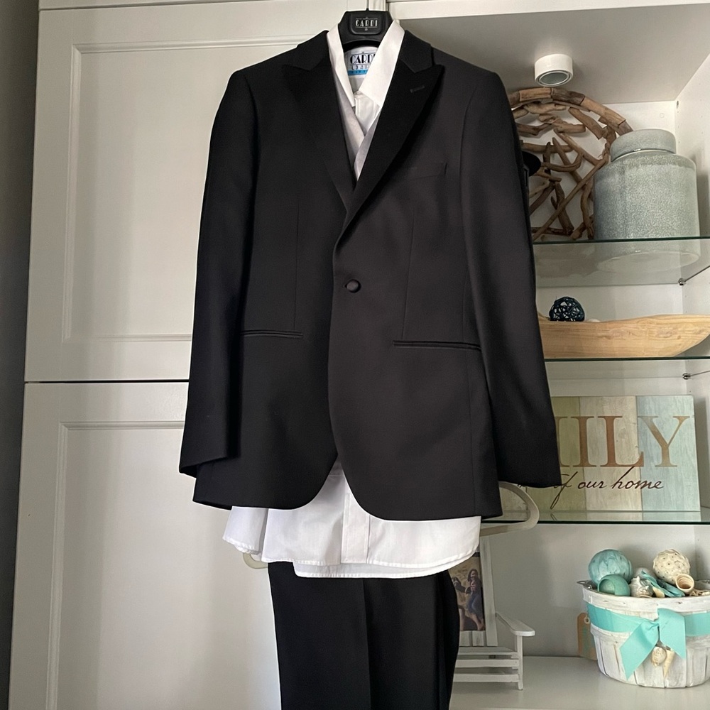 Cardi Super 150s Luxury Black & Gray Tuxedo Set